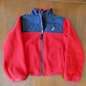 Nautica Kids Full Zip Fleece Jacket Size Medium 5 Red Navy Blue Colorblock